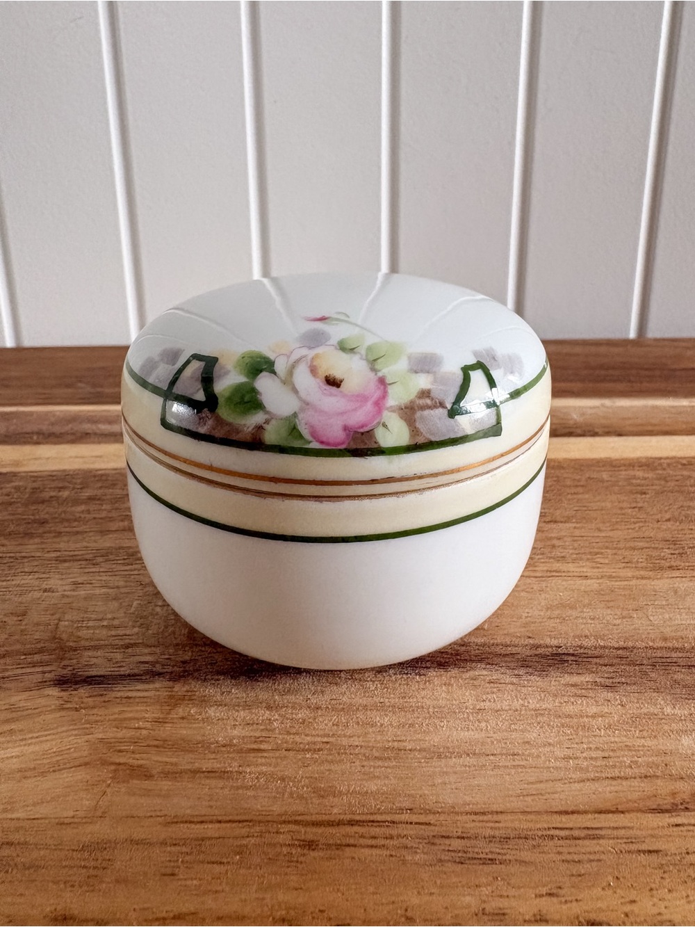 Antique Hand Painted Nippon Floral Lidded Trinket Dish 3.25”